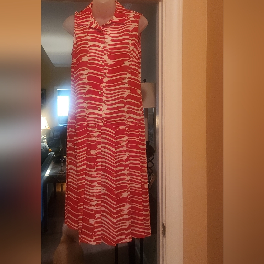 Cabi Red And White Brushstroke Dress Size Small